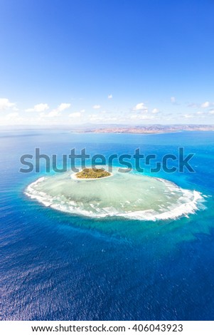 Aerial view of Tavarua, heart shaped island, Mamanucas islands, Fiji