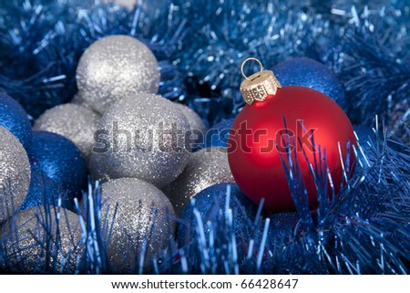 Christmas colored evening balls close-up