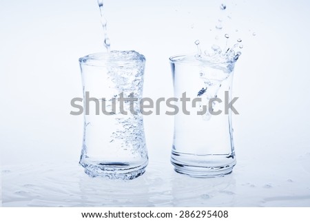 pure water splashing into two glasses