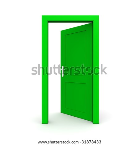 stock photo single green door open door frame only no walls