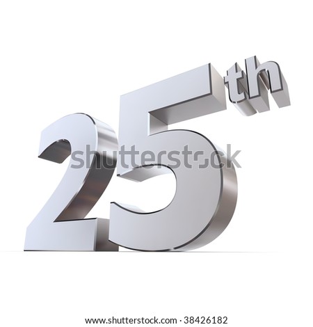 stock photo shiny 3d number 25th made of silver chrome silver wedding