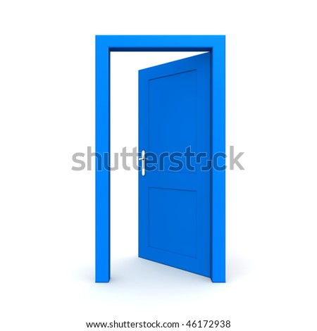 stock photo single blue door open door frame only no walls
