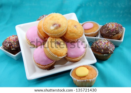 Selection, variety  of fairy cakes or cup cakes