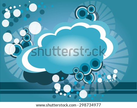 A label made up of clouds, circles, sun rays in an abstract fun and funky pattern