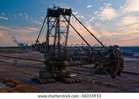 Giant bucket wheel excavator in a coal open pit in Rhineland, Germany