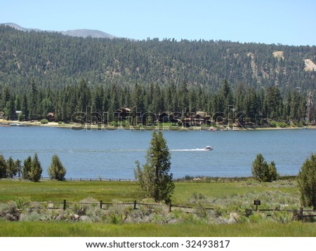 Meadow and Lake in the Southern California Mountains of Big Bear Lake
