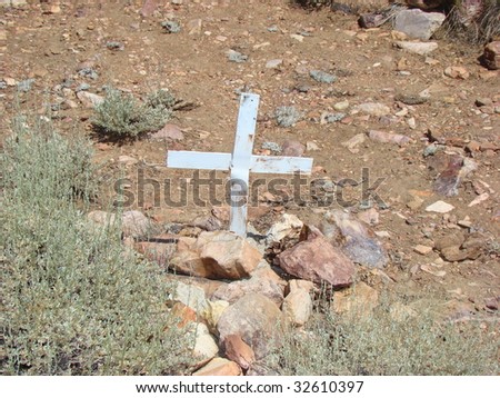 White Cross in Graveyard in the Southern California Mountains of Big Bear Lake