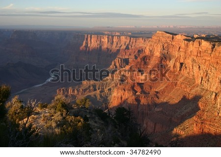 View of the Grand Canyon and Colorado river at sunset from Desert view point