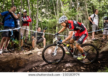 MONT STE-ANNE, QUEBEC, CANADA - August 10: Cross Country Men Elite, 4th place, SUI - NAEF Ralph, UCI World Cup on Aug. 10, 2013
