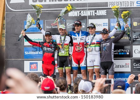 MONT STE-ANNE, QUEBEC, CANADA - August 10: Cross Country Men Elite podium, UCI World Cup on Aug. 10, 2013