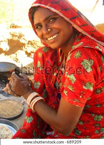 Indian Woman cooking chapati