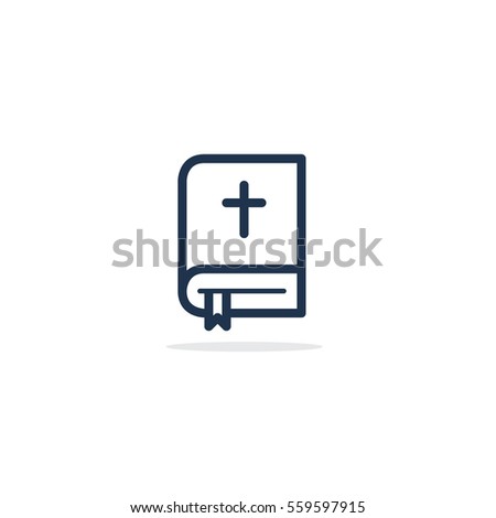 Holy Bible flat icon. Symbol of Christianity religion. Christian book with cross. Vector outline illustration isolated on white background. Thin line style.