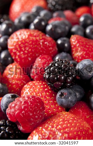 Mixed fruit, shallow depth of field for copy space.