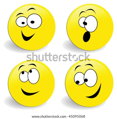 funny smiley faces. set of 4 smiley faces with