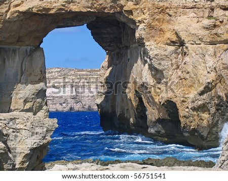 Azure Window, famous stone arch on Gozo island, Malta