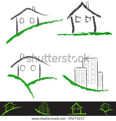 Hand-draw architecture home icon set. Vector illustration.
