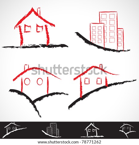 Hand-draw architecture home icon set. Vector illustration.
