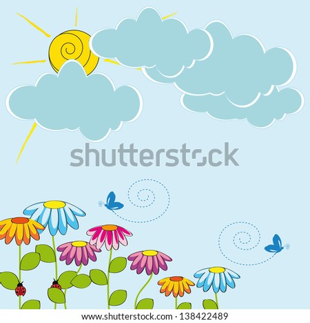 Cute card with funny flowers and sun shine