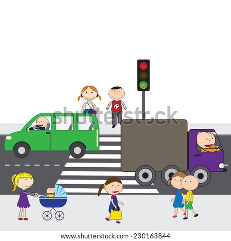 Illustration of people crossing the street in the city Illustration of people crossing the street in the city