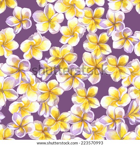 white flowers on a dark purple background. seamless floral texture plumeria