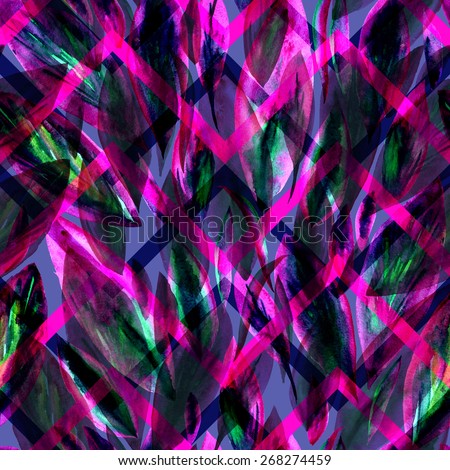 vivid seamless floral zig zag pattern on a dark background. cool abstract leaves ornament. chevron ornament with floral and plants