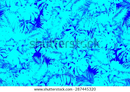 Blue flowers pattern seamless on a dark blue background. Light and airy floral pattern of tropical flowers hibiscus. Watercolor illustration