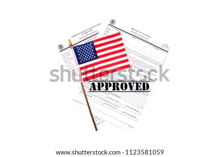 US Citizen Ship application. USA Application for Citizenship and resident alien paperwork. Politics and immigration concepts.