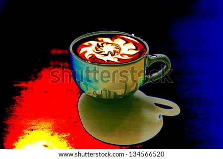 Hot Coffee AKA Latte Art photograhed in a POP ART style. The perfect image for all your Coffee Art related needs.