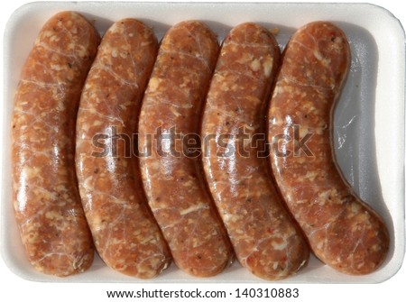 Fresh Raw Chicken Sausages in their package from the butcher shop