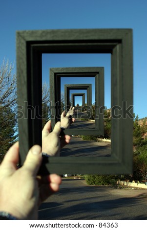 Bell rock in Sedona Arizona is framed with a black picture frame and repeated representing infinity