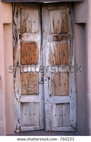 View of Santa Fe New Mexico homes old wooden doors