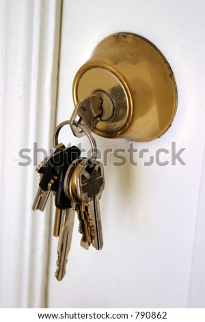 Keys in a lock in a door