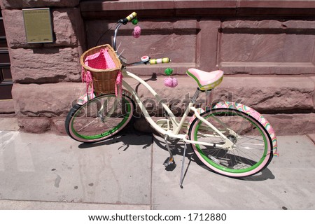 colorful lone bicycle with a basket