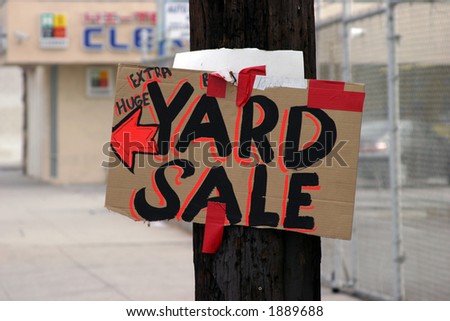 close up of yard sale sign
