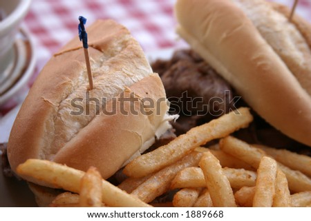close up of beef dip and freedom fries for lunch