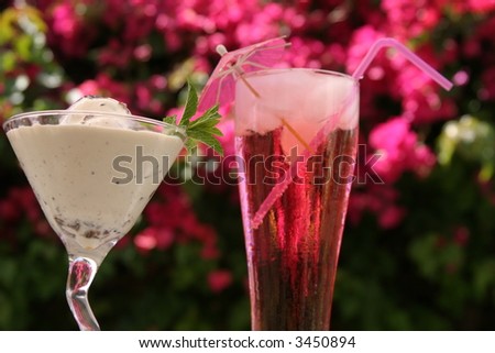 summer dessert cherry ice cream with chocolate chunks a mint leaf and cherry lemon lime soda
