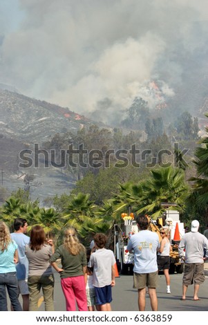 people watch from Portola hills as their and their neighbors homes and yards burn to the ground in the Santiago Canyon Wild Fires in California
