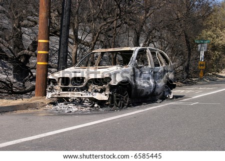 10-31-2007 Santiago Canyon Wild Fires Series. Cars burned to the ground from the wild fires