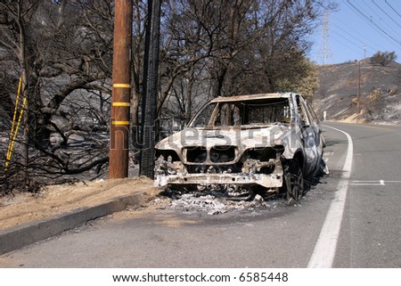 10-31-2007 Santiago Canyon Wild Fires Series. Cars burned to the ground from the wild fires