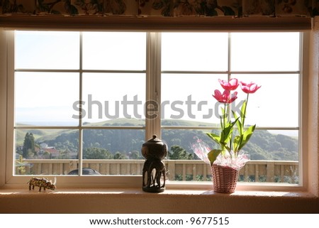 a kitchen window with a spectacular view
