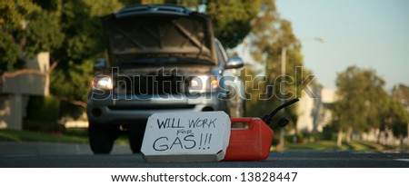 a gas can lays on the ground with a \