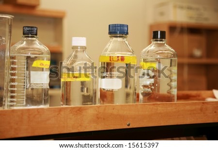 glass wear full of water and liquids in a science laboratory
