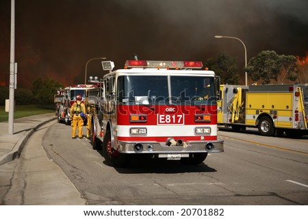 Brea, Ca - Nov 15 2008: Fast-moving wild fires in, Brea,  Yorba Linda, Anaheim Hills and empty streets,  freeways, and destroys hundreds of homes.