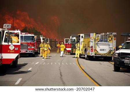 Brea, Ca - Nov 15 2008: Fast-moving wild fires in, Brea,  Yorba Linda, Anaheim Hills and empty streets,  freeways, and destroys hundreds of homes.