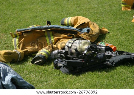 LAGUNA BEACH, CA - FEB 19: Firefighter breathing apparatus at the local Fire Department training area on February 19, 2009 in Laguna Beach, California.