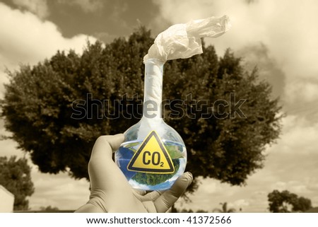 a Mad Scientist holds a 500ml beaker filled with CO2 with a paper wick as a Molotov cocktail against the sky, representing  A Global Warming Time Bomb, in monocrome and colorized