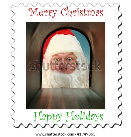 Christmas Stamps Featuring Santa Claus checking his mail box for Letters to Santa