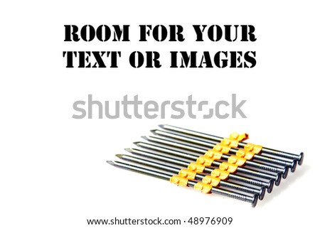 construction nails for a nail gun, isolated on white, with room for your text