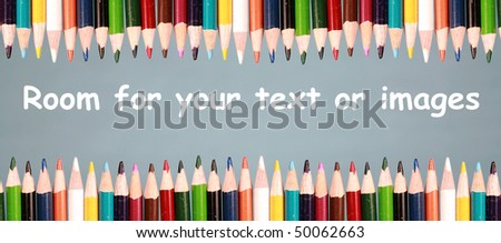 Color pencils on a grey background with room for your text or images