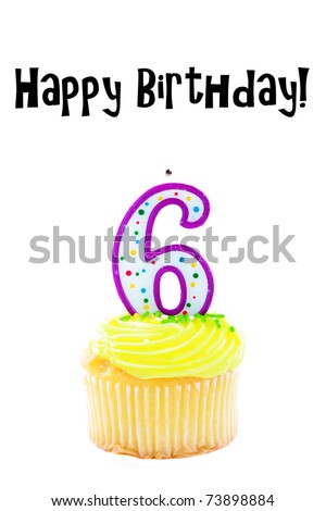 a generic yellow frosted cupcake with a birthday candle isolated on white with room for your text